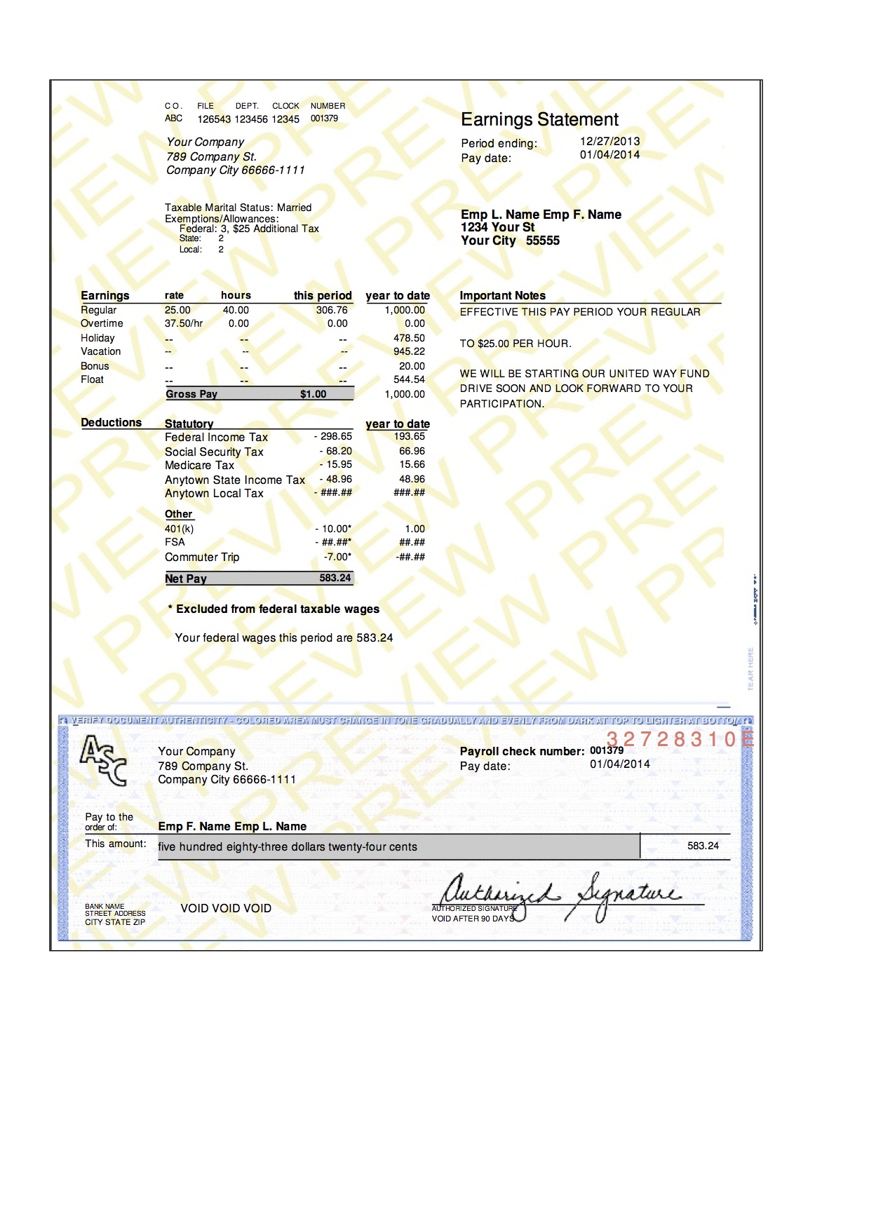 Free pay stub template excel canada
