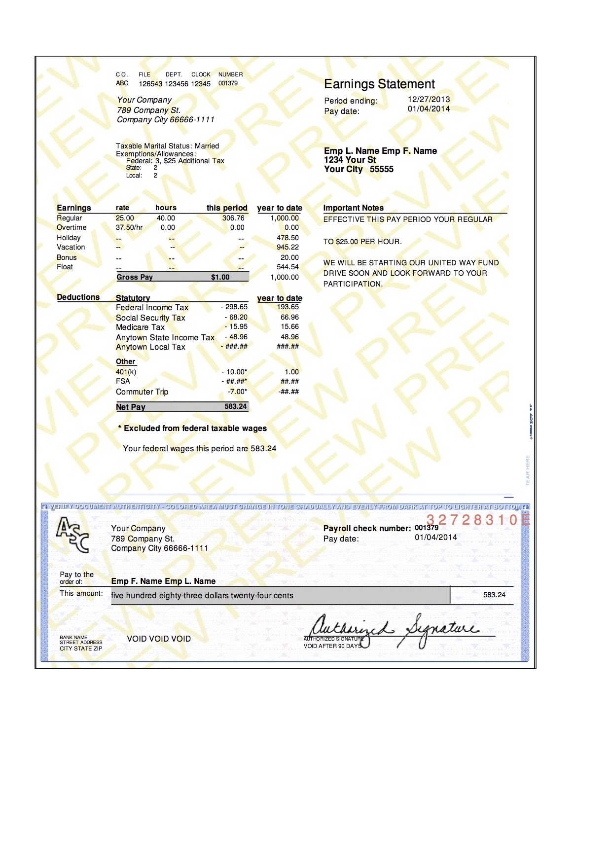 Microsoft Office Pay Stub Template from www.paycheckstubonline.com