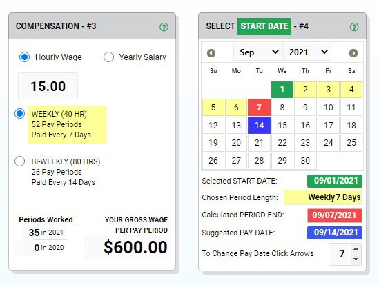 compensation and start dates - parts of a check stub generator