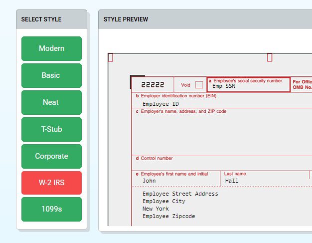 W-2 format of a pay stub generator