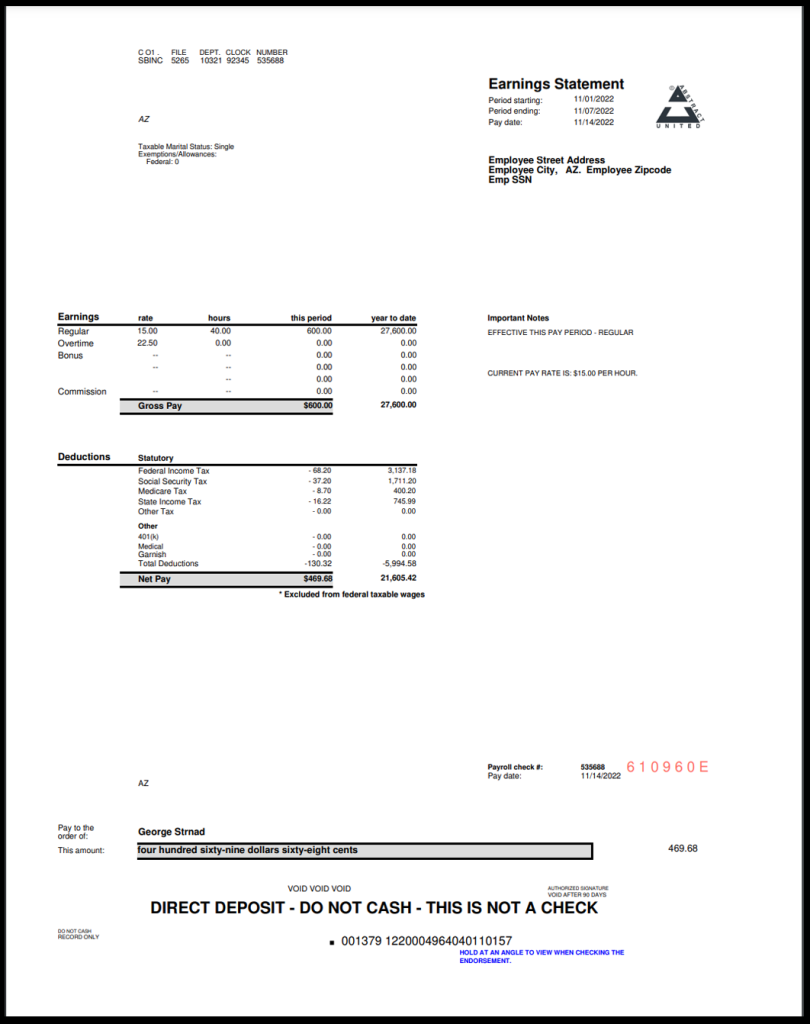 Check Stub Sample