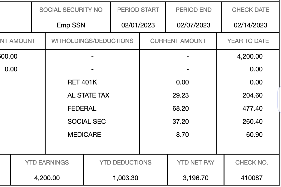 Paystub Net Pay